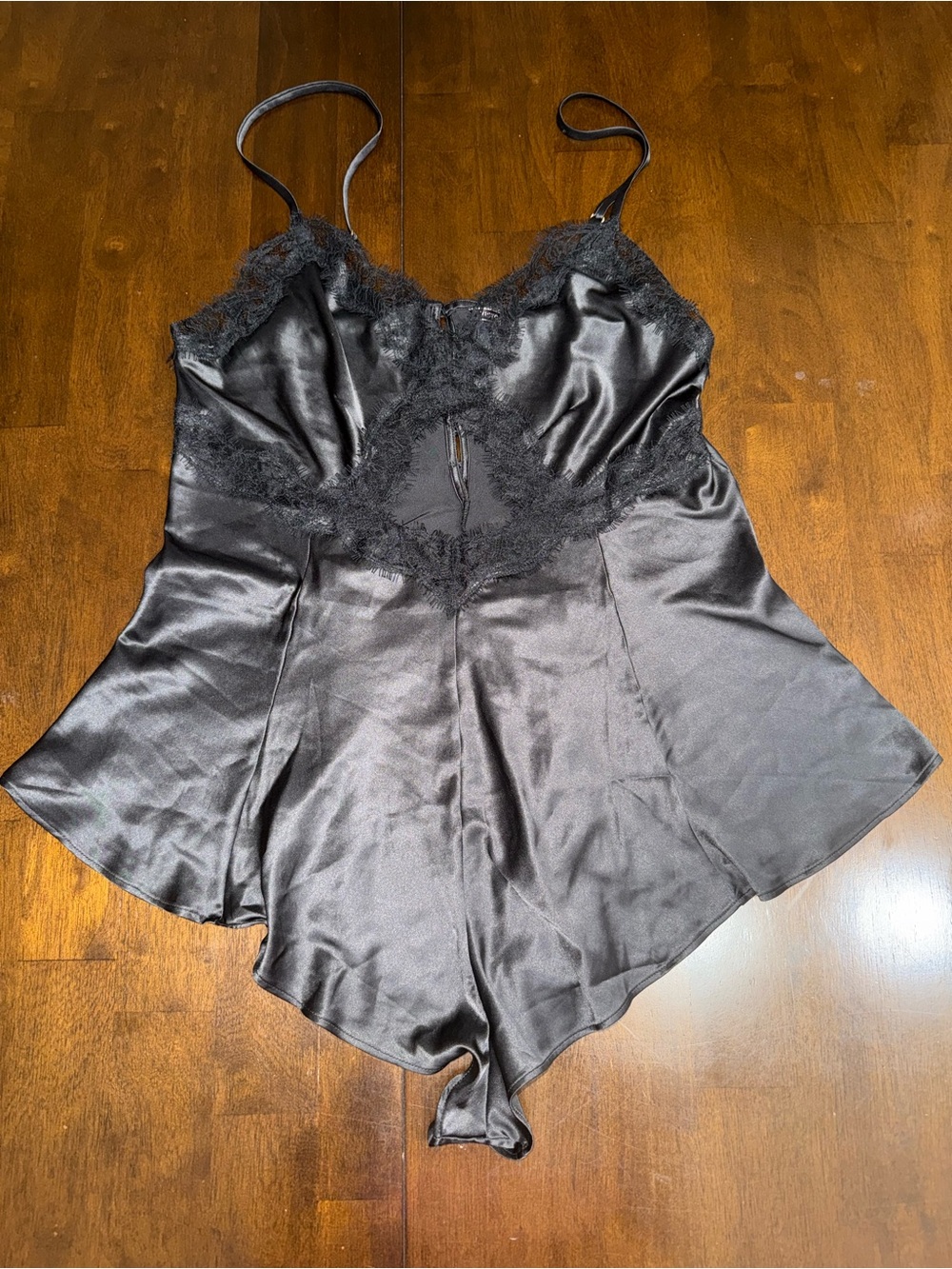 Victoria’s Secret Black Satin Lace Romper Size Large